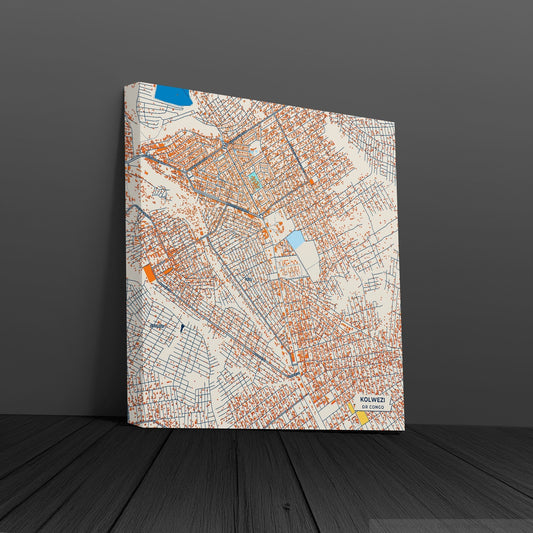 Kolwezi Dr Congo Colorful City Map Canvas Print
