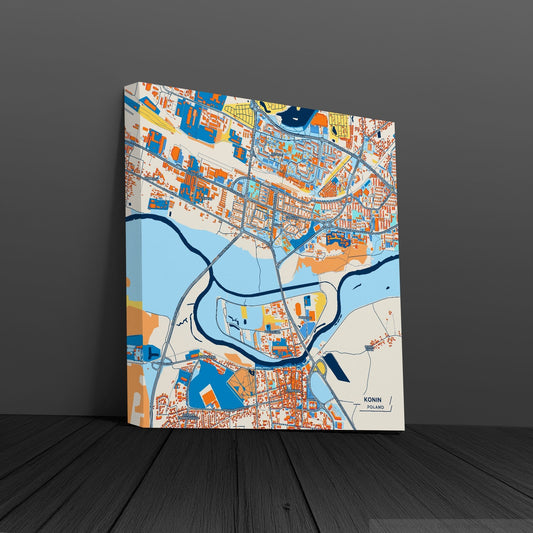 Konin Poland Colorful City Map Canvas Print