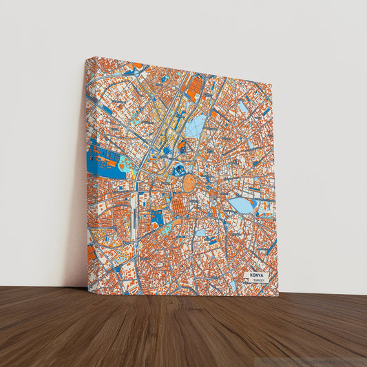 Konya Turkey Colorful City Map Canvas Print
