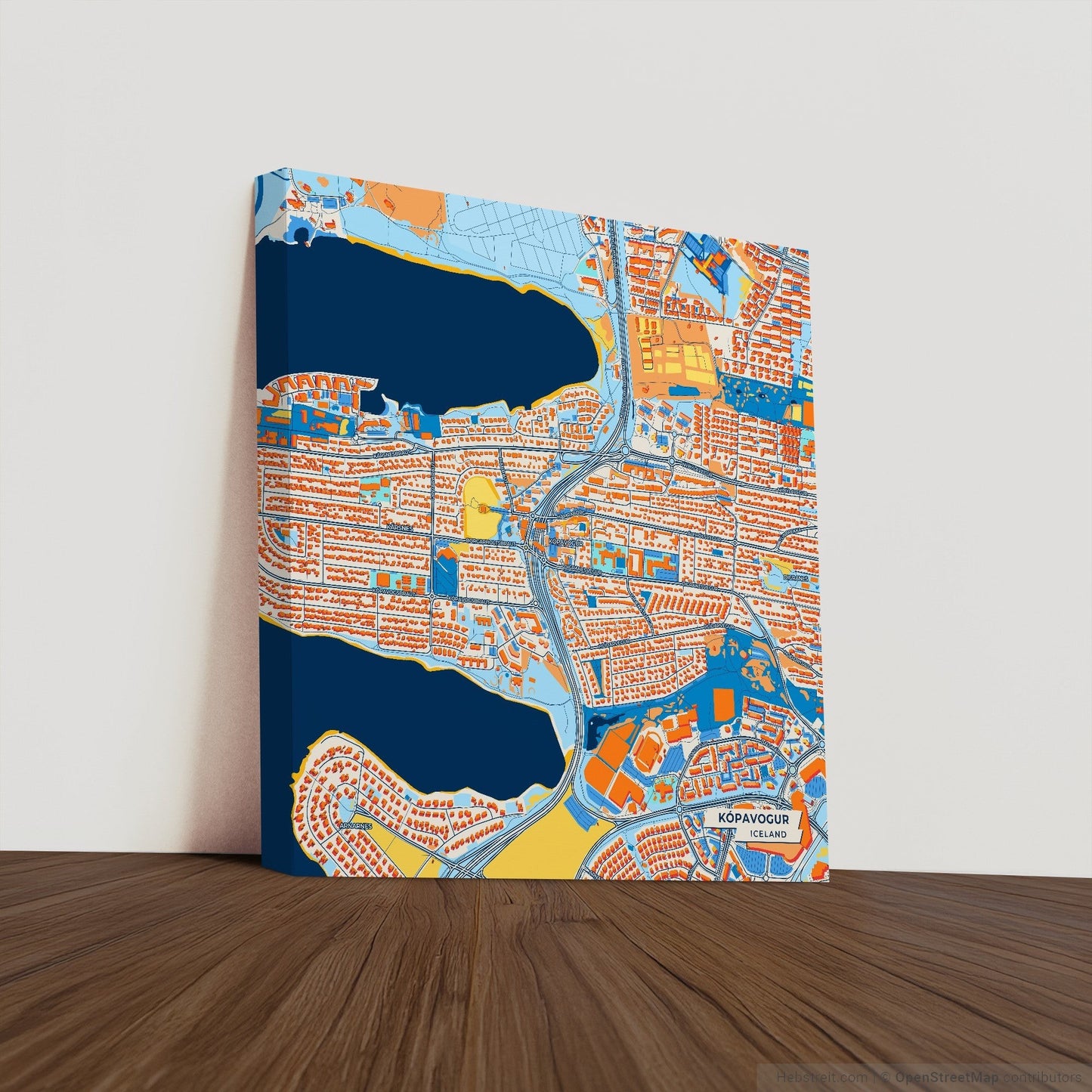 Kópavogur Iceland Colorful City Map Canvas Print