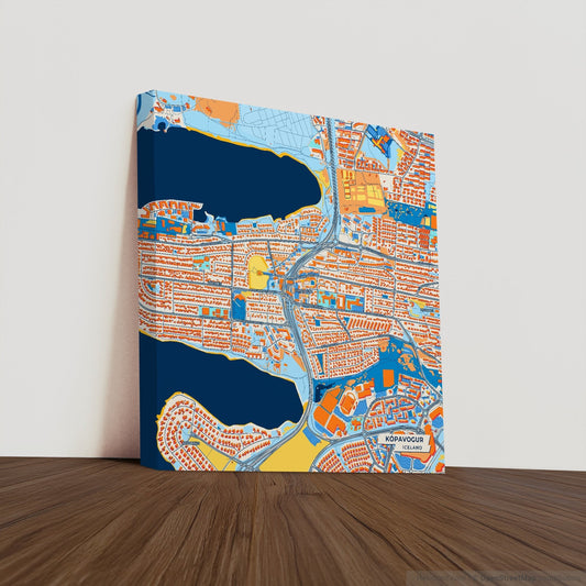 Kópavogur Iceland Colorful City Map Canvas Print