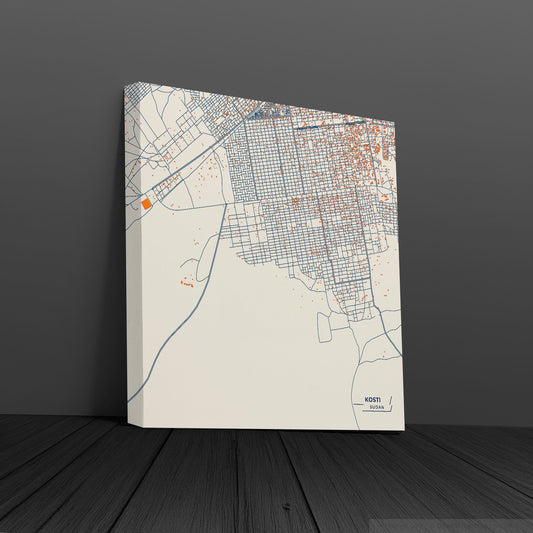 Kosti Sudan Colorful City Map Canvas Print