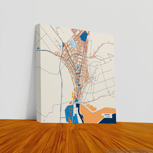 Ковин Serbia Colorful City Map Canvas Print