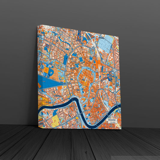 Kraków Poland Colorful City Map Canvas Print