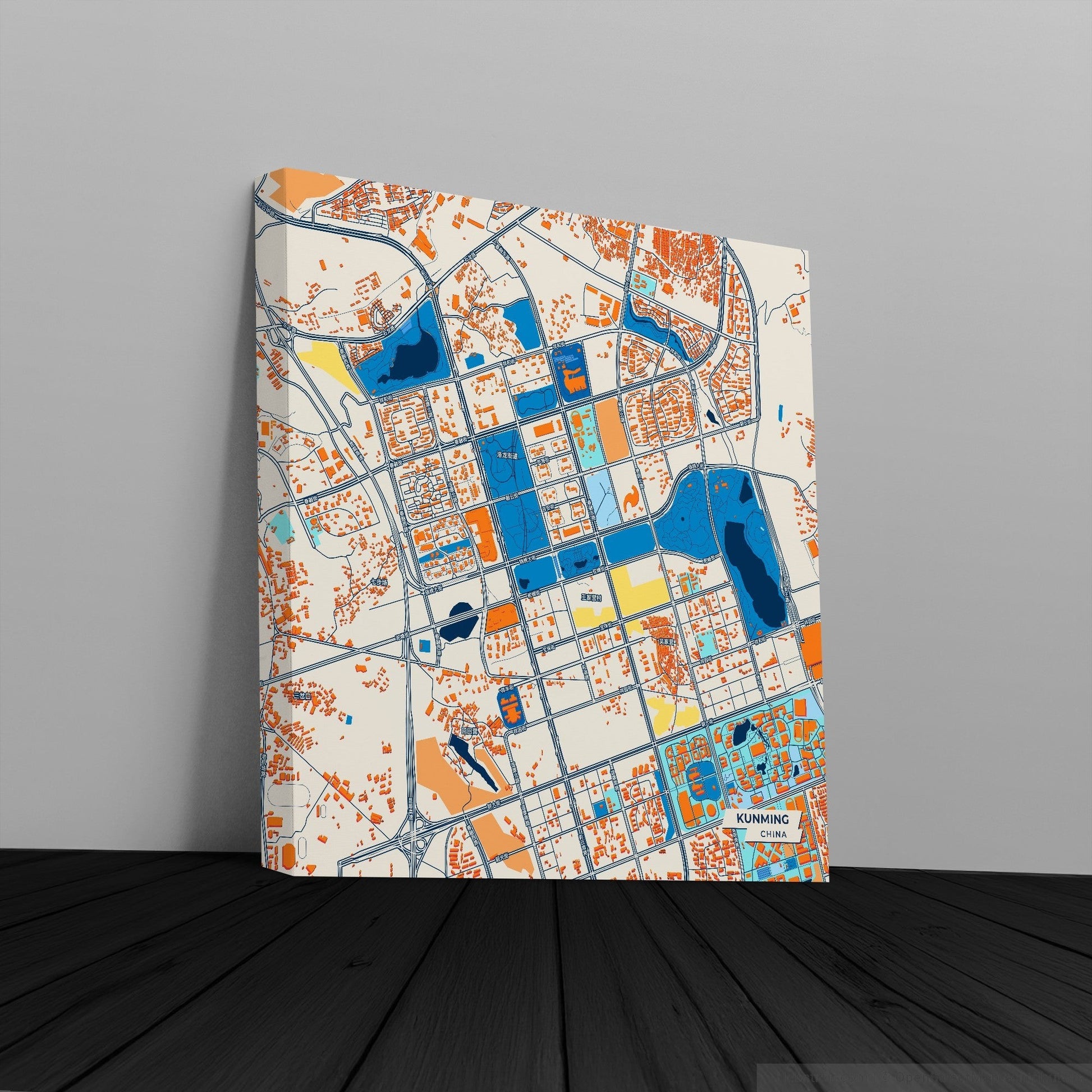 Kunming China Colorful City Map Canvas Print