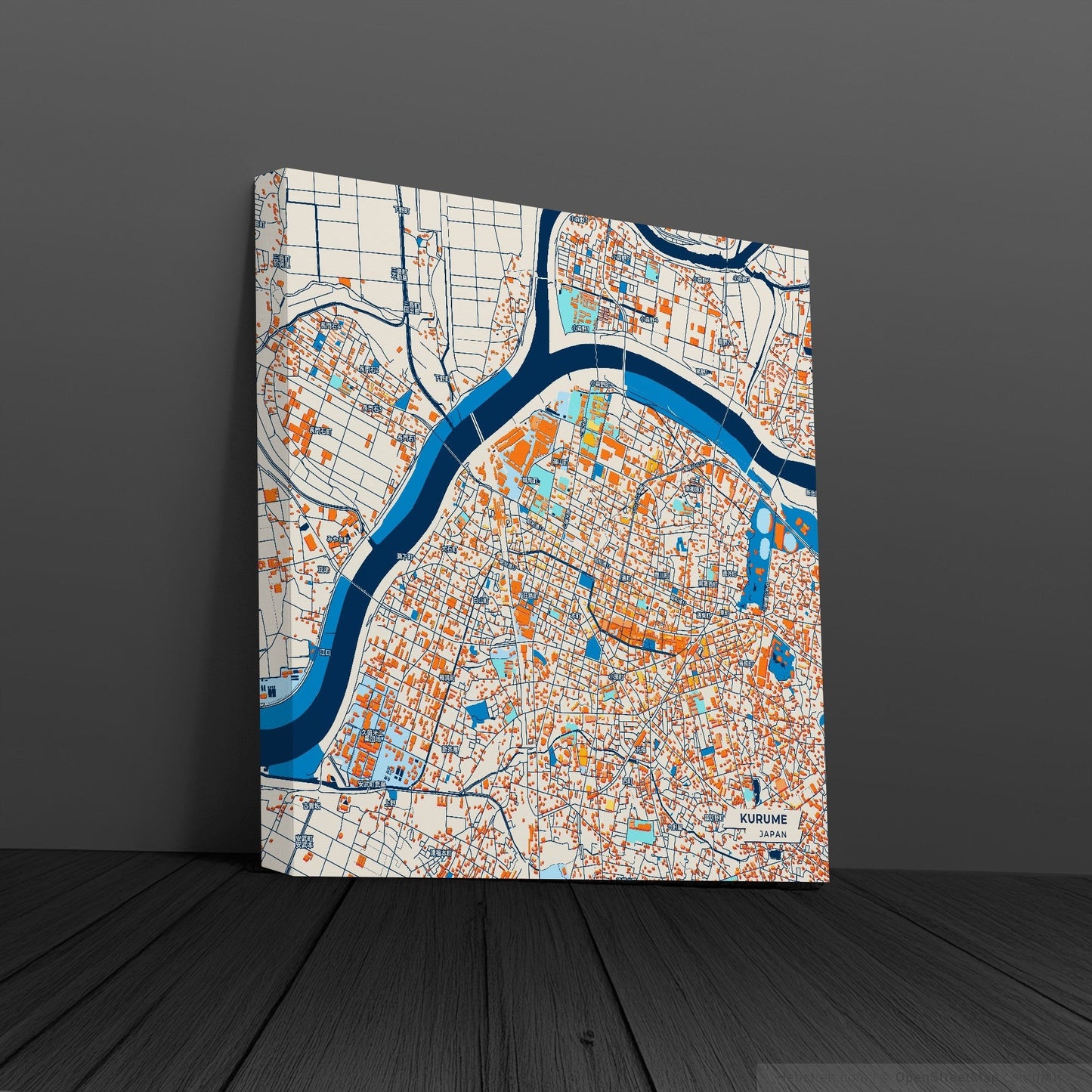 Kurume Japan Colorful City Map Canvas Print