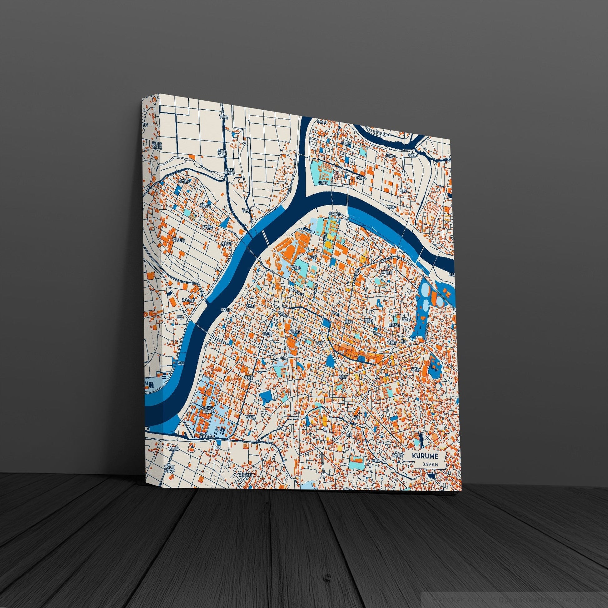 Kurume Japan Colorful City Map Canvas Print