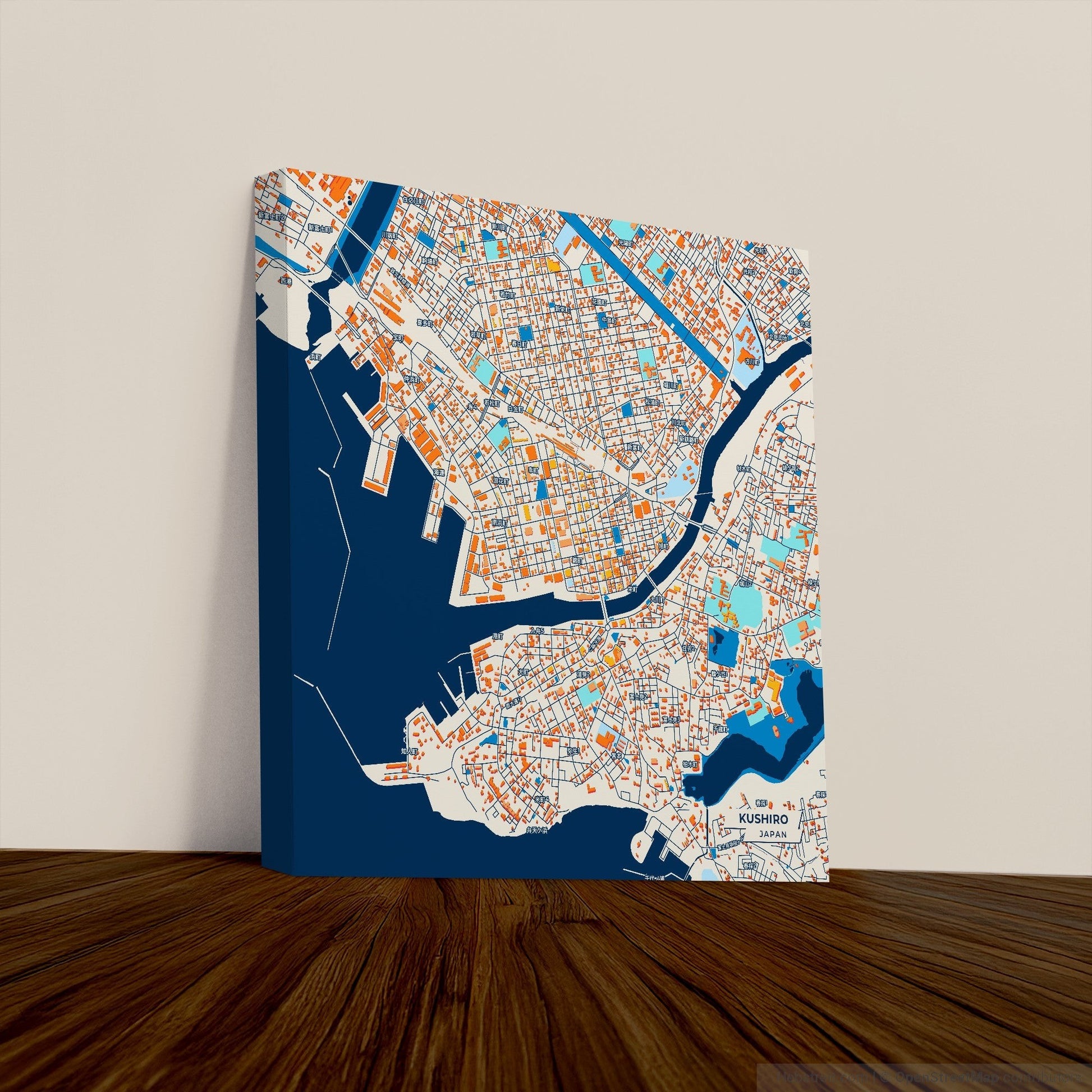 Kushiro Japan Colorful City Map Canvas Print