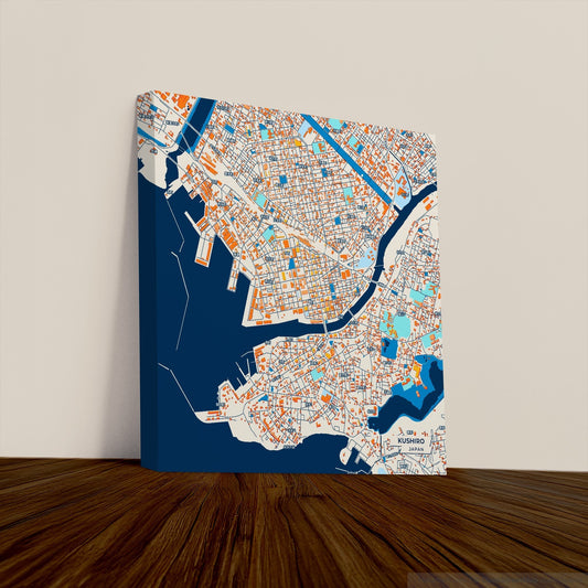 Kushiro Japan Colorful City Map Canvas Print