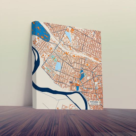 Kyzylorda Kazakhstan Colorful City Map Canvas Print