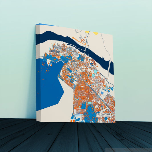 Laayoune Western Sahara Colorful City Map Canvas Print