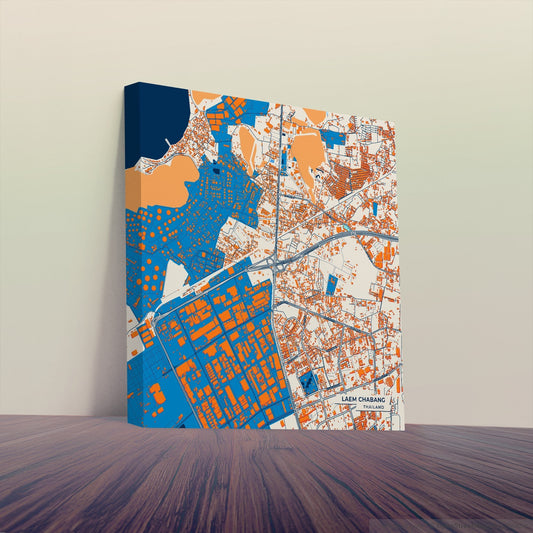Laem Chabang Thailand Colorful City Map Canvas Print