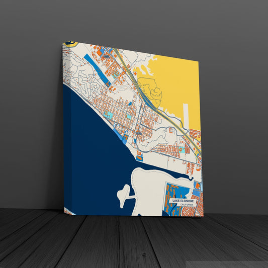 Lake Elsinore California Colorful City Map Canvas Print