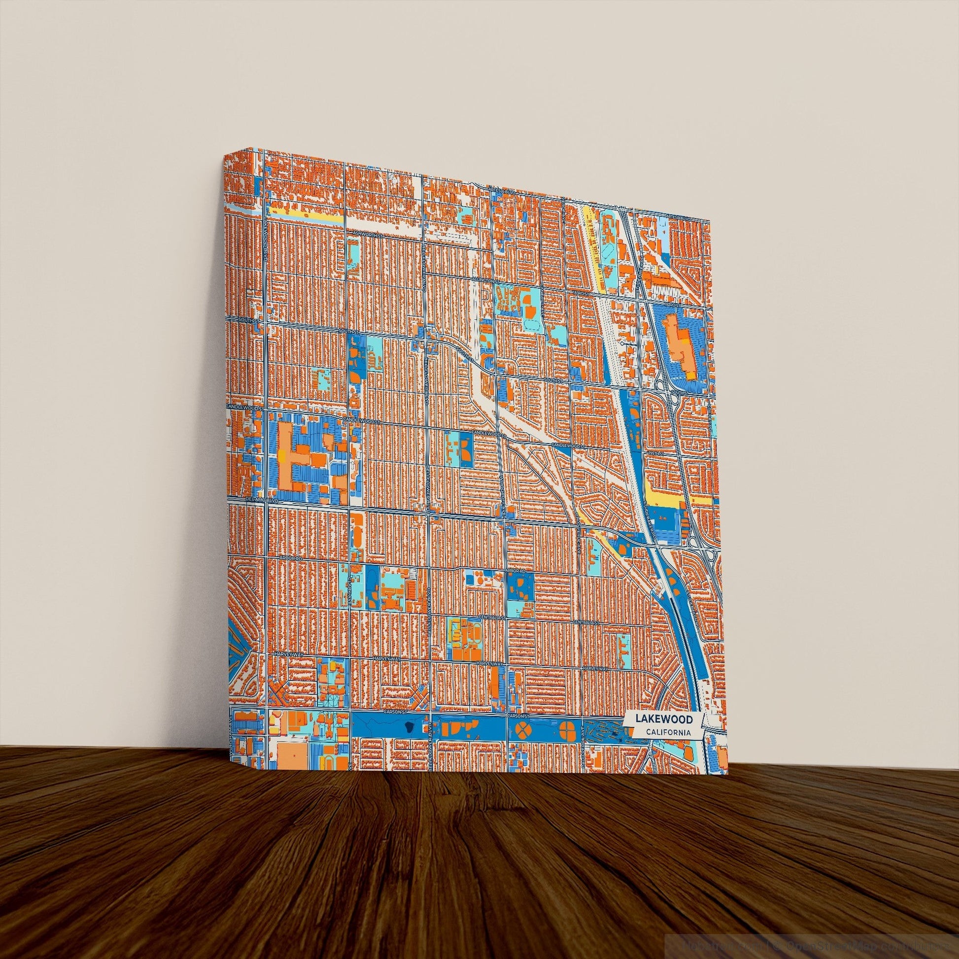 Lakewood California Colorful City Map Canvas Print
