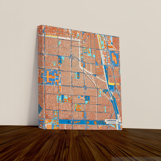 Lakewood California Colorful City Map Canvas Print