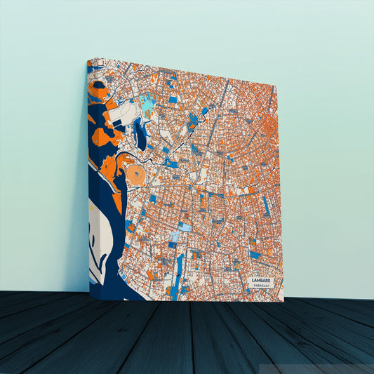 Lambare Paraguay Colorful City Map Canvas Print