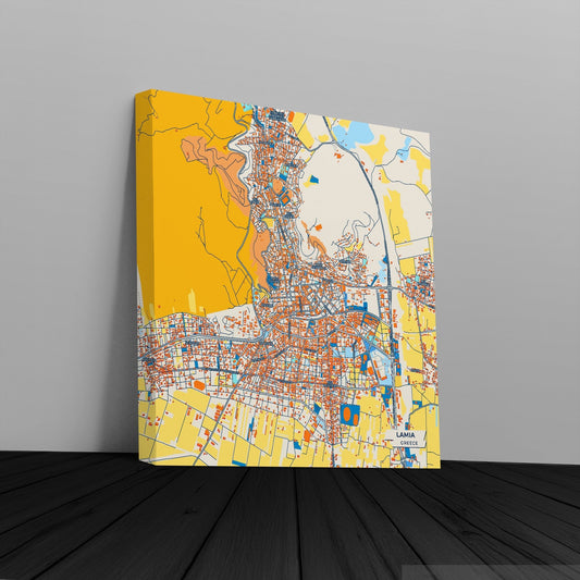 Lamia Greece Colorful City Map Canvas Print