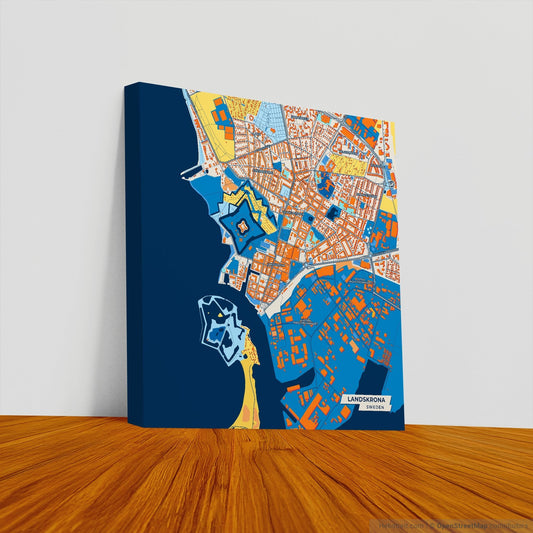 Landskrona Sweden Colorful City Map Canvas Print