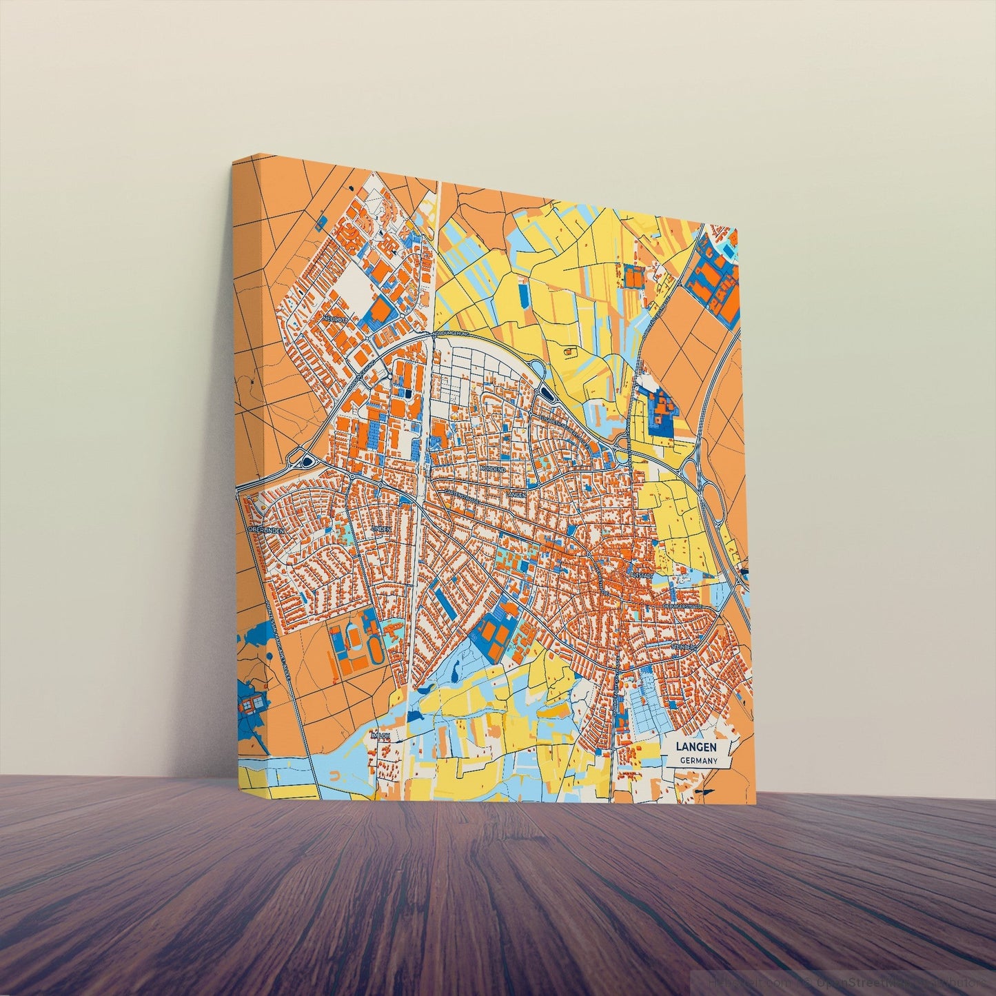 Langen Germany Colorful City Map Canvas Print