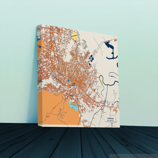 Langsa Indonesia Colorful City Map Canvas Print