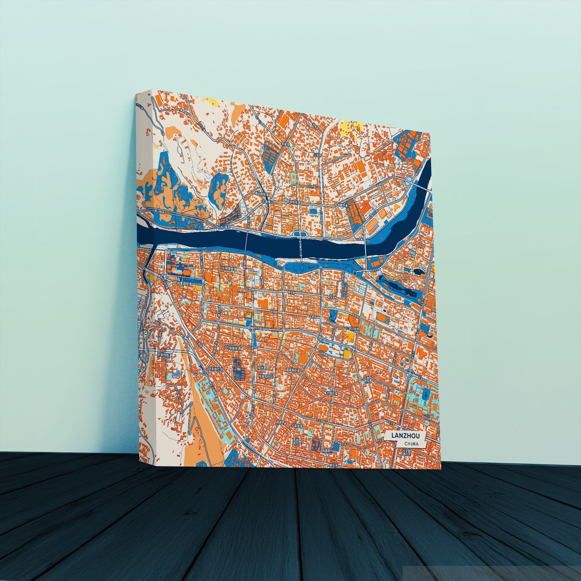 Lanzhou China Colorful City Map Canvas Print