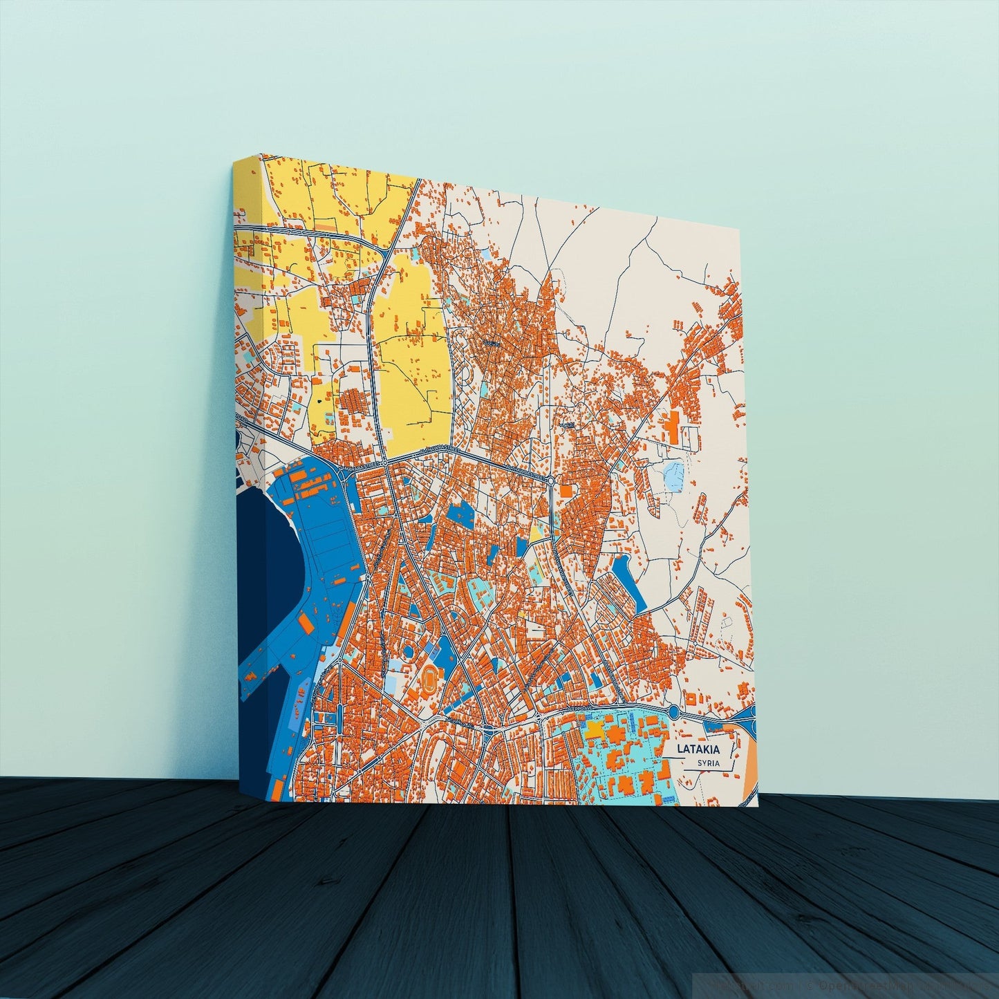 Latakia Syria Colorful City Map Canvas Print