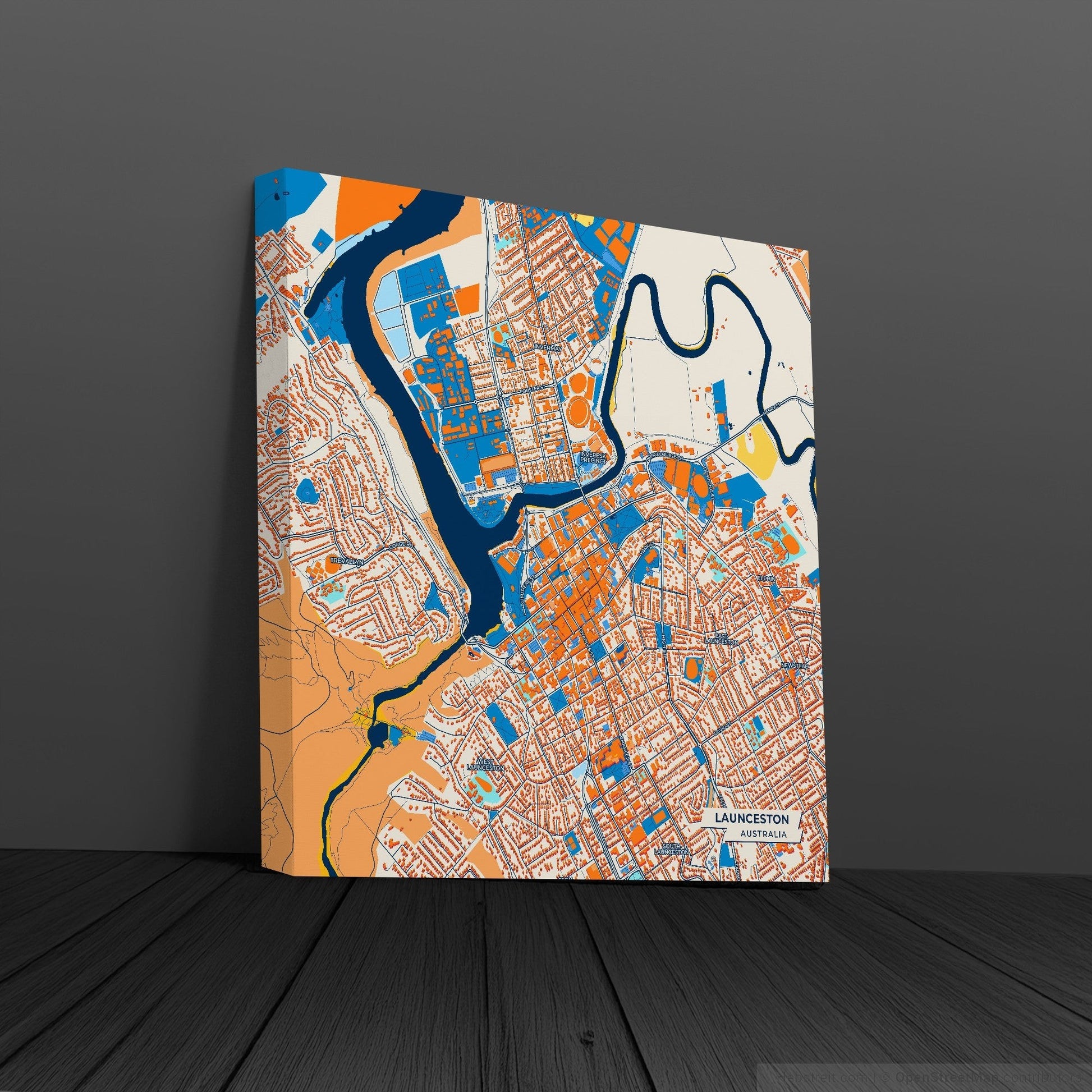 Launceston Australia Colorful City Map Canvas Print