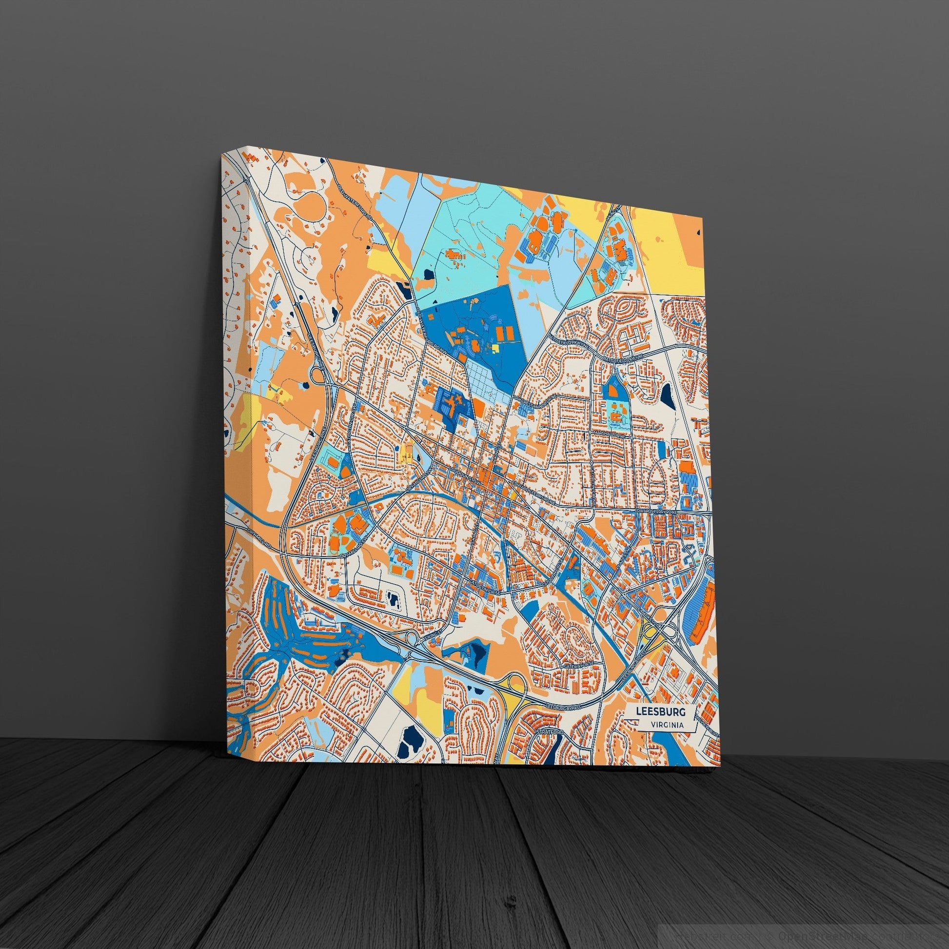Leesburg Virginia Colorful City Map Canvas Print