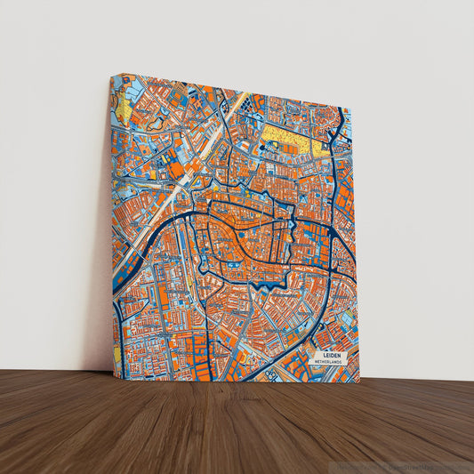 Leiden Netherlands Colorful City Map Canvas Print
