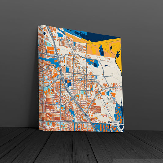 Lewisville Texas Colorful City Map Canvas Print
