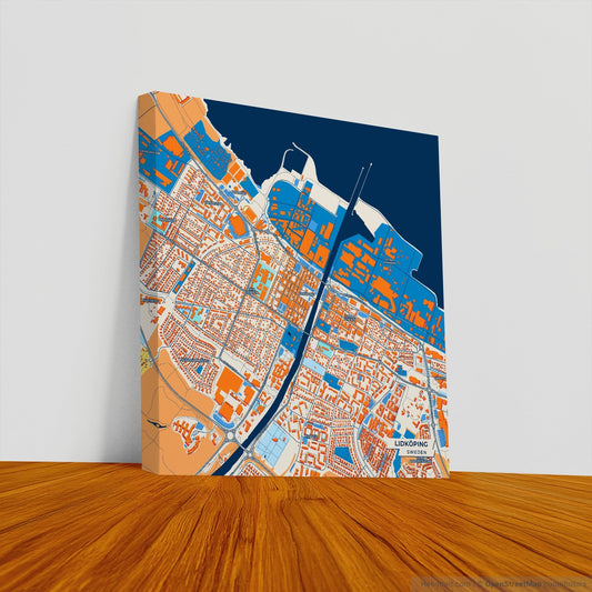 Lidköping Sweden Colorful City Map Canvas Print