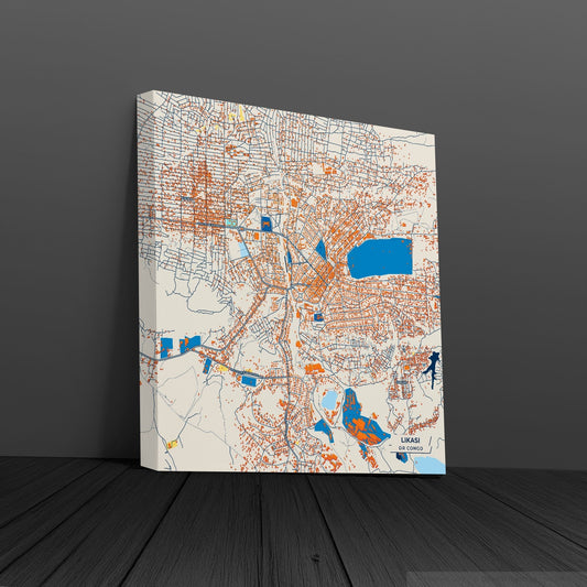 Likasi Dr Congo Colorful City Map Canvas Print