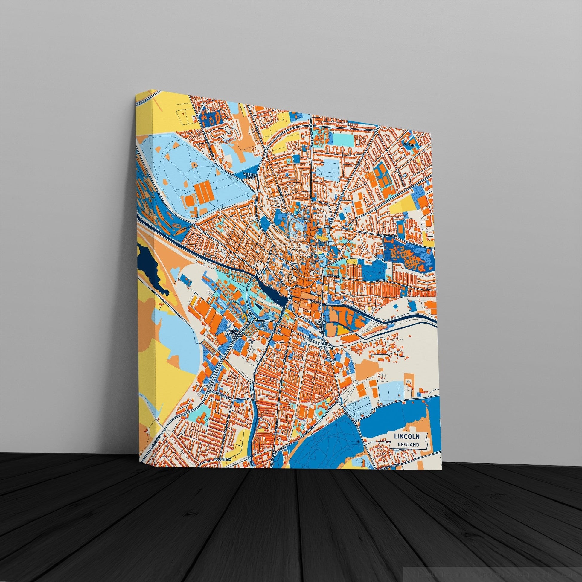 Lincoln England Colorful City Map Canvas Print