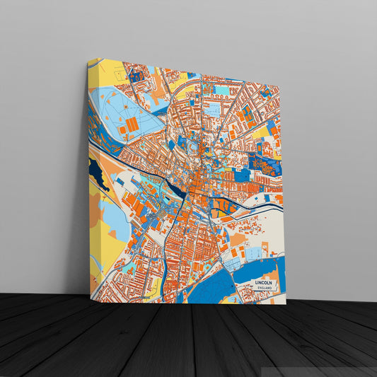 Lincoln England Colorful City Map Canvas Print