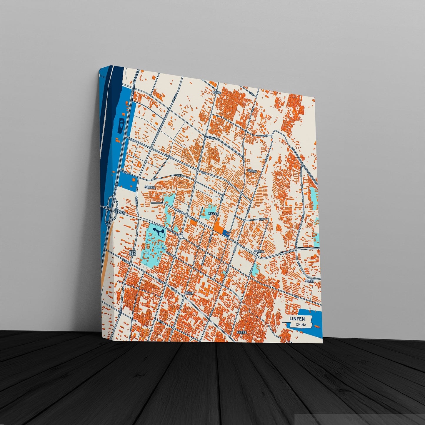 Linfen China Colorful City Map Canvas Print