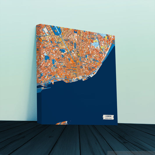 Lisbon Portugal Colorful City Map Canvas Print