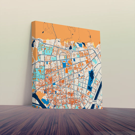 Lishui China Colorful City Map Canvas Print
