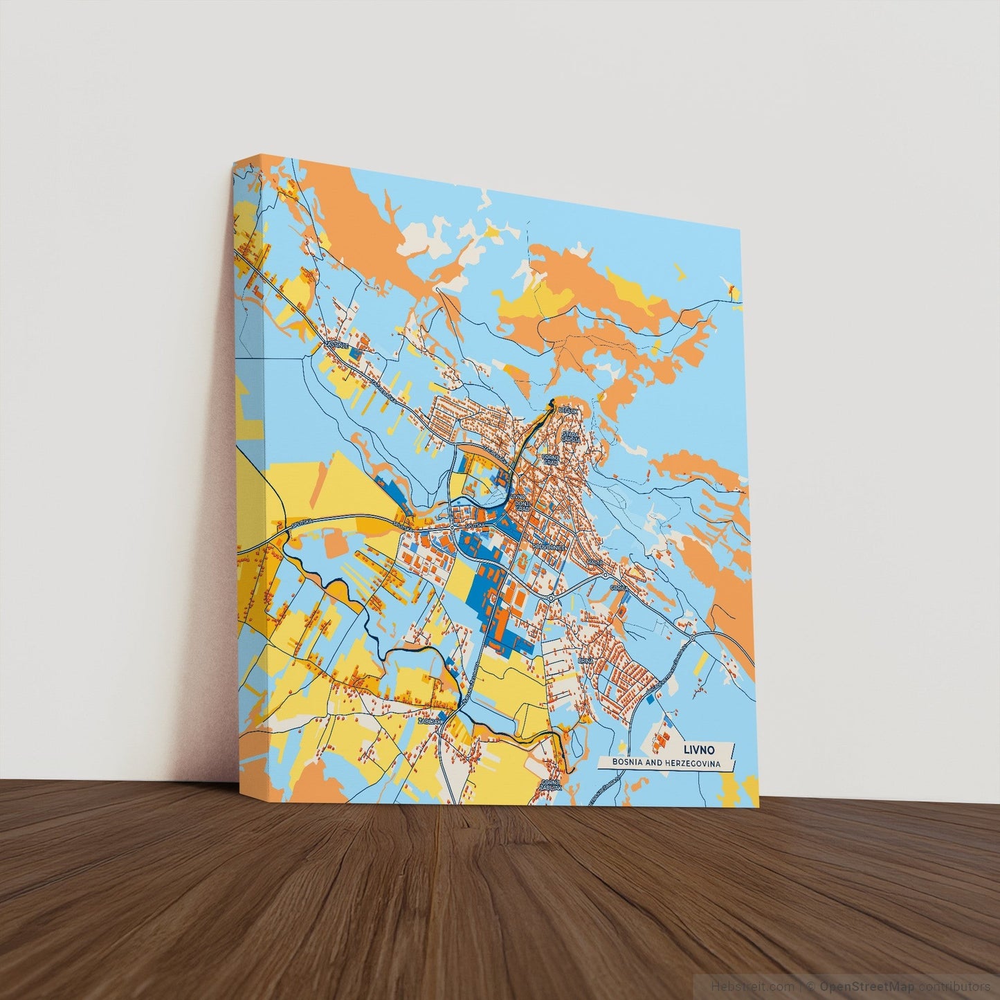 Livno Bosnia And Herzegovina Colorful City Map Canvas Print