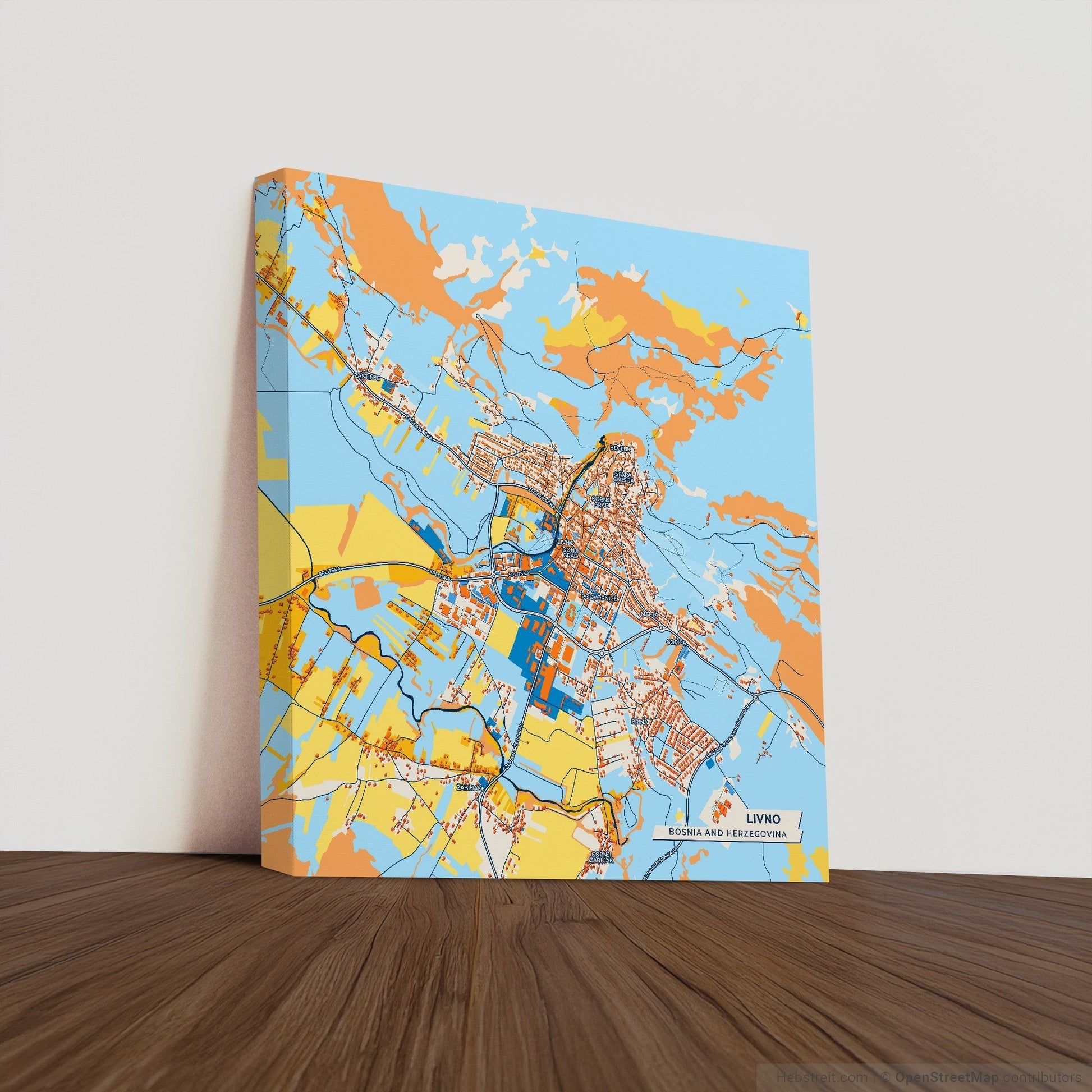 Livno Bosnia And Herzegovina Colorful City Map Canvas Print