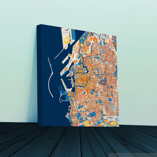 Livorno Italy Colorful City Map Canvas Print