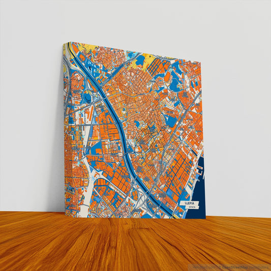 Llefià Spain Colorful City Map Canvas Print