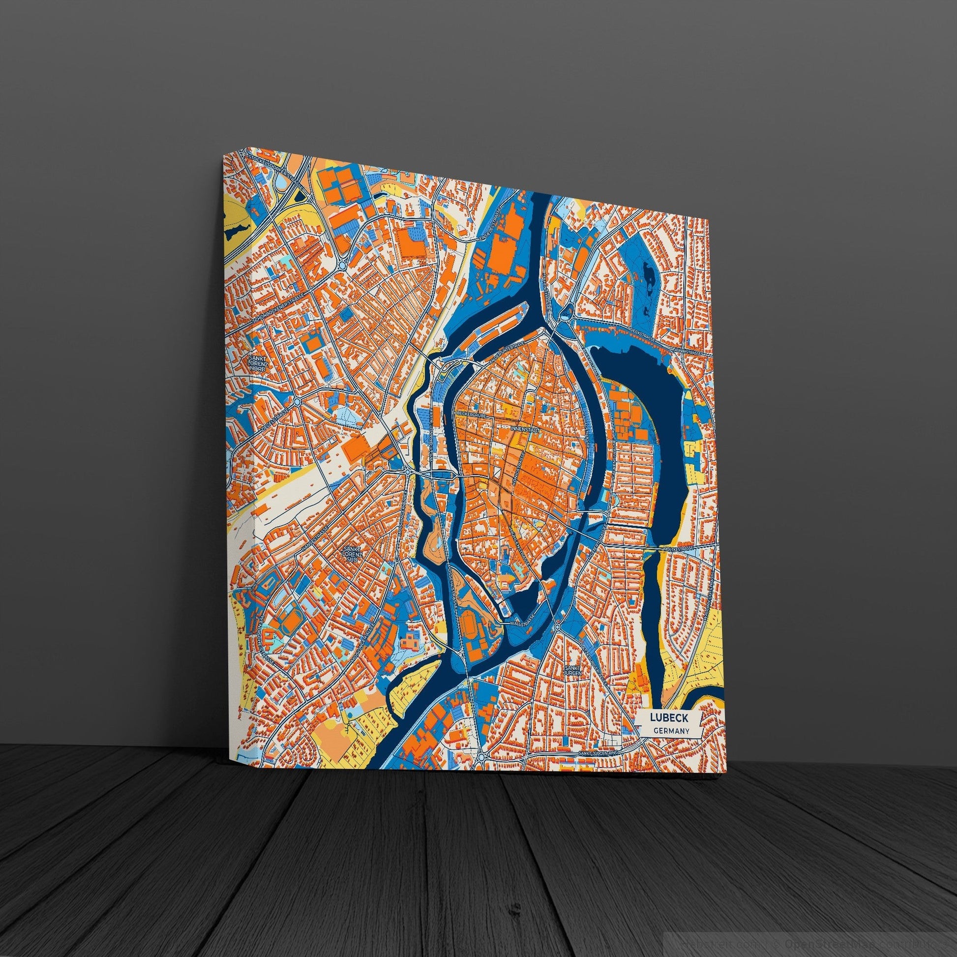 Lübeck Germany Colorful City Map Canvas Print