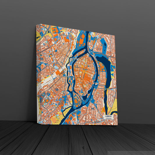 Lübeck Germany Colorful City Map Canvas Print