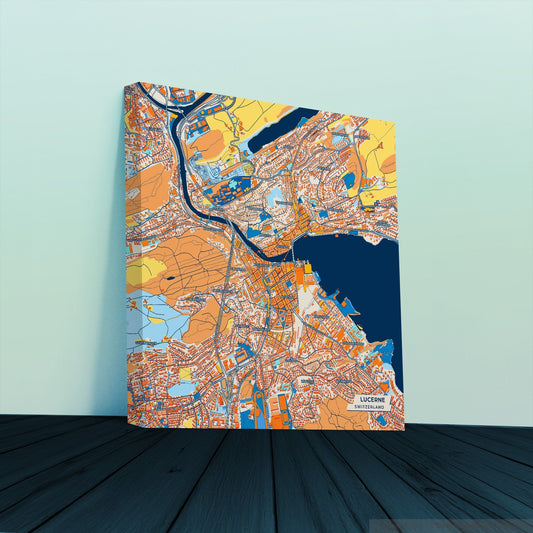 Lucerne Switzerland Colorful City Map Canvas Print