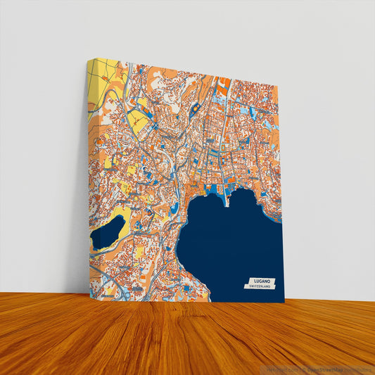 Lugano Switzerland Colorful City Map Canvas Print