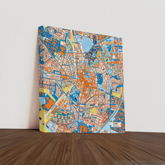 Lund Sweden Colorful City Map Canvas Print