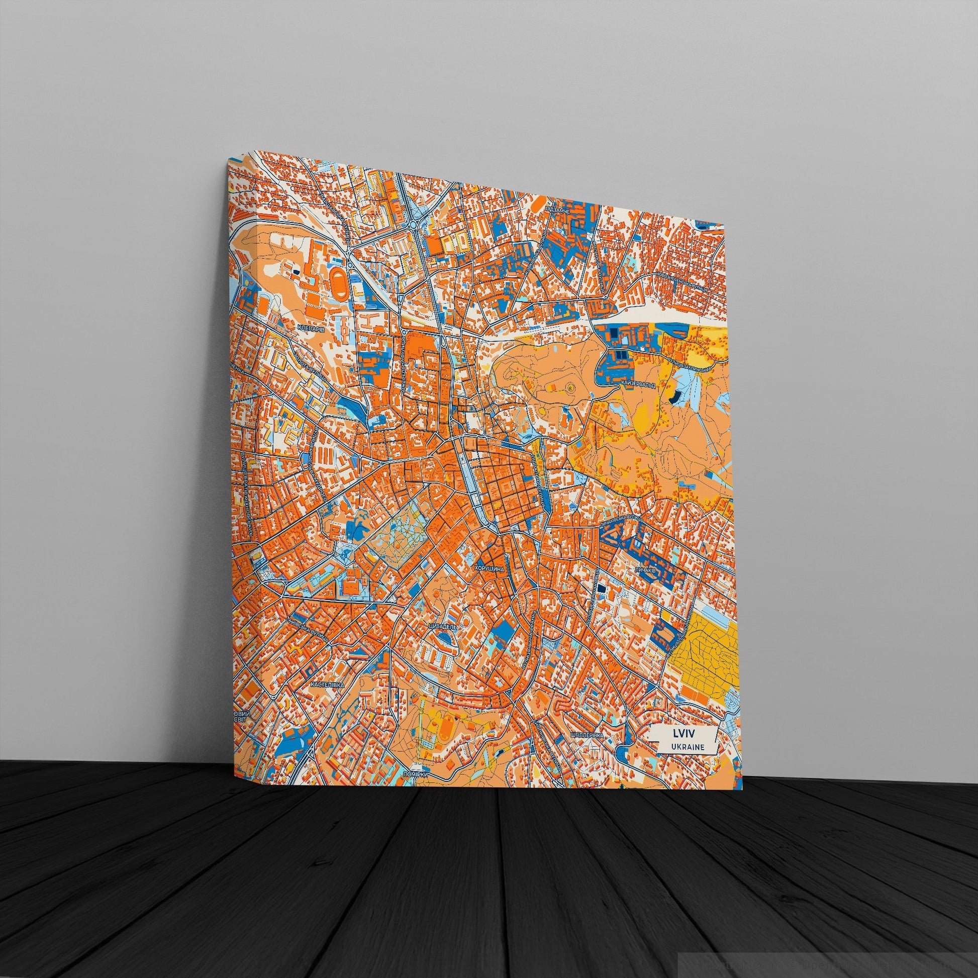 Львів Ukraine Colorful City Map Canvas Print