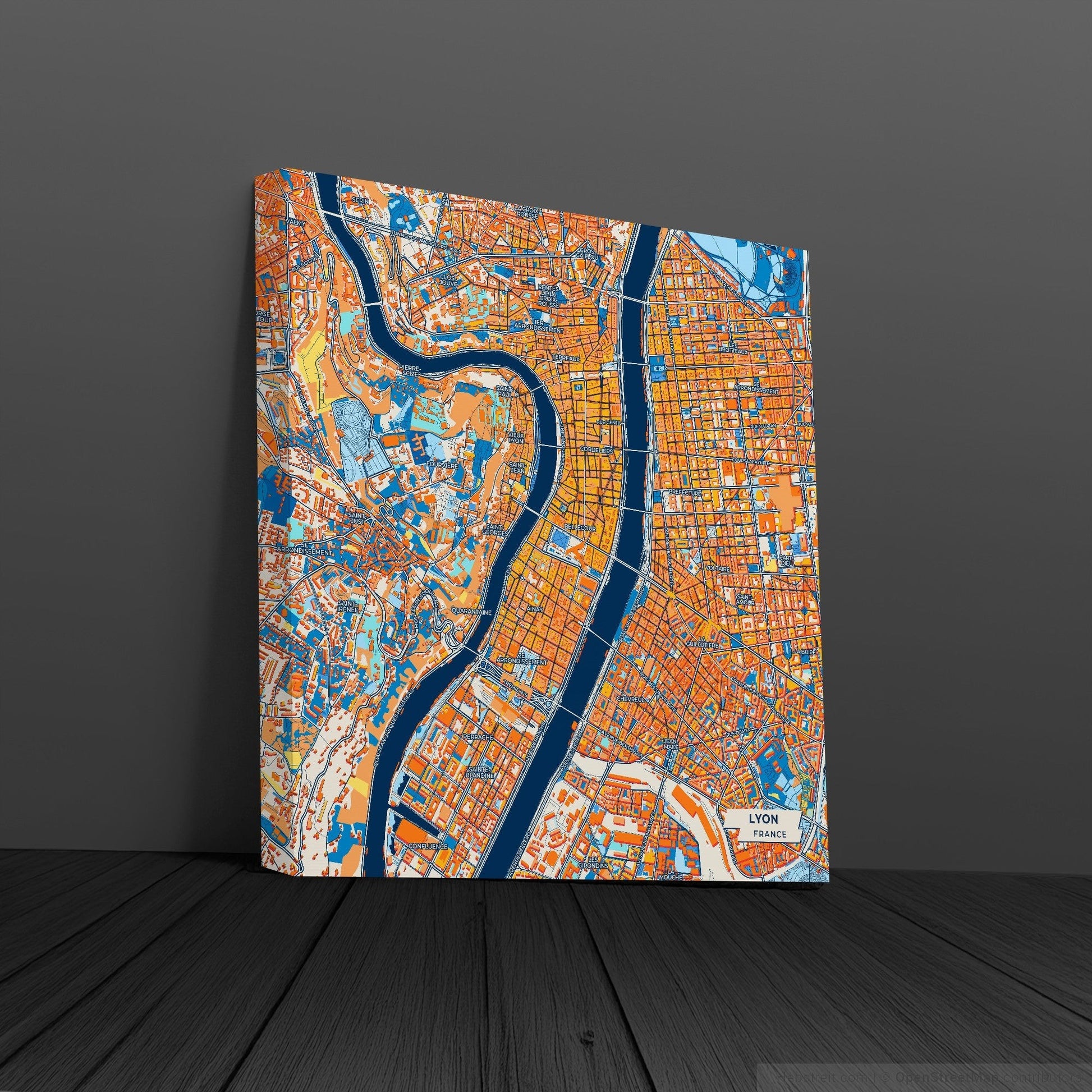 Lyon France Colorful City Map Canvas Print
