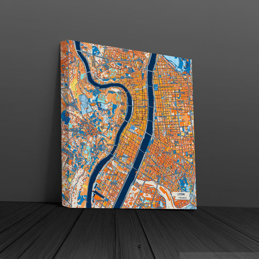 Lyon France Colorful City Map Canvas Print