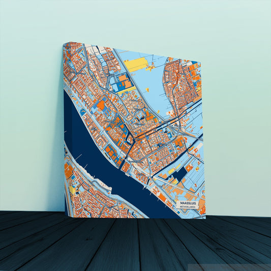 Maassluis Netherlands Colorful City Map Canvas Print